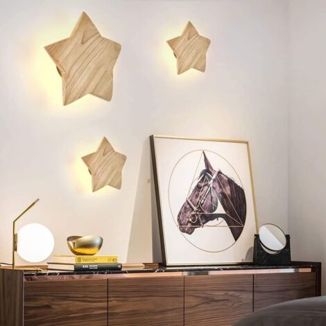 LED Bois Étoile Applique Moderne Créatif Dessin animé Lampe Murale Veilleuse Lampes de chevet pour Bébé Les enfants Chambre Salon Salle Grenier Bois massif Plafonnier 3000K Lumière chaude Ø22CM