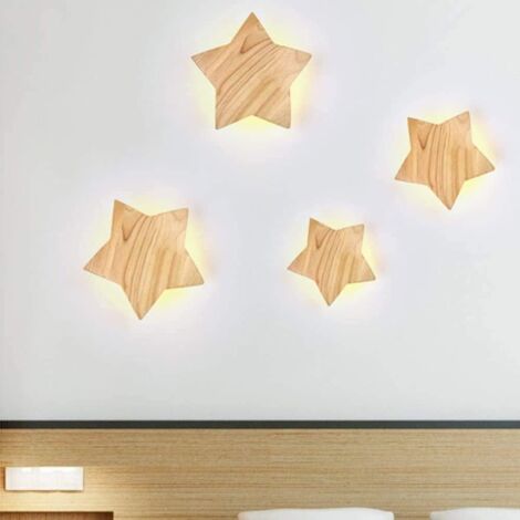LED Bois Étoile Applique Moderne Créatif Dessin animé Lampe Murale Veilleuse Lampes de chevet pour Bébé Les enfants Chambre Salon Salle Grenier Bois massif Plafonnier 3000K Lumière chaude Ø22CM