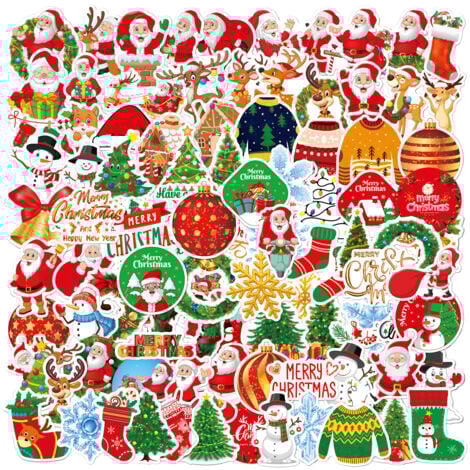 200 pièces 2023 autocollants de Noël décorations de Noël vinyle imperméable autocollants de père Noël pour ordinateur portable bouteilles d'eau enveloppes cadeaux étiquettes artisanat