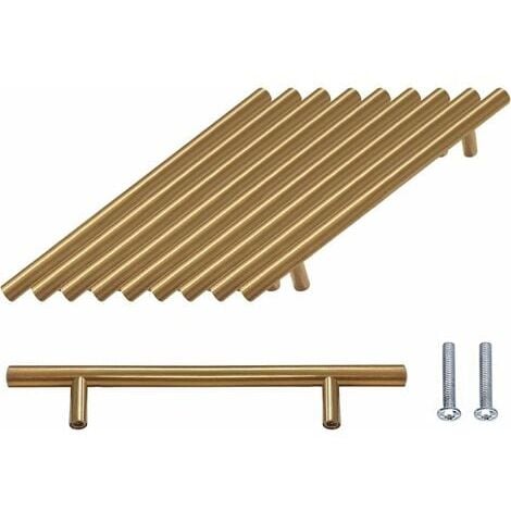 Lot de 10 Poignee Meuble Dorée Poignée Meuble Laiton Poignée Dorée - Laiton Brossé Poignée Placard Cuisine Doree en Acier Inoxydable Entraxe 128mm