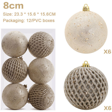12 pcs Boules de Noël Ornements 8 cm Boule de Mousse à Paillettes Paillettes Décorations de Noël Incassables Boules d'arbre Boules de Noël à Suspendre pour Arbres de Noël Décorations de Fête de Mariag