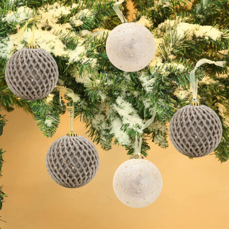 12 pcs Boules de Noël Ornements 8 cm Boule de Mousse à Paillettes Paillettes Décorations de Noël Incassables Boules d'arbre Boules de Noël à Suspendre pour Arbres de Noël Décorations de Fête de Mariag