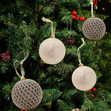 12 pcs Boules de Noël Ornements 8 cm Boule de Mousse à Paillettes Paillettes Décorations de Noël Incassables Boules d'arbre Boules de Noël à Suspendre pour Arbres de Noël Décorations de Fête de Mariag
