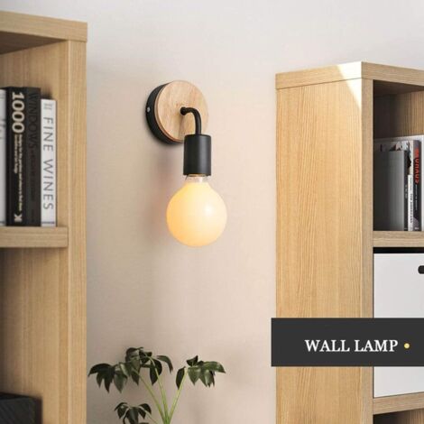 Petite lampe murale en bois Lampe Murale Moderne Simple Lampe Industrielle en Bois Appliques Murales Decoration de la maison,Noir