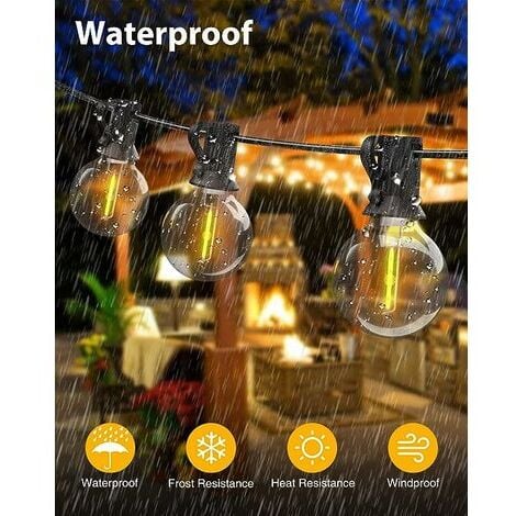 Guirlande Lumineuse Extérieure,15M Guirlande Guinguette LED G40 Ampoules 25+1 Rechange,Guirlande Exterieur Étanche,Guirlande Decorative Raccordable pour Jardin,Fête,Soirée,Terrasse,Noël,Blanc Chaud