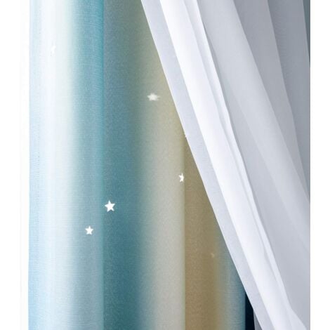 Rideau occultant pour chambre à coucher, rideau anti-bruit, isolation thermique, rideaux opaques avec motif (53"W x 83"H (134 x 210cm), Bleu)