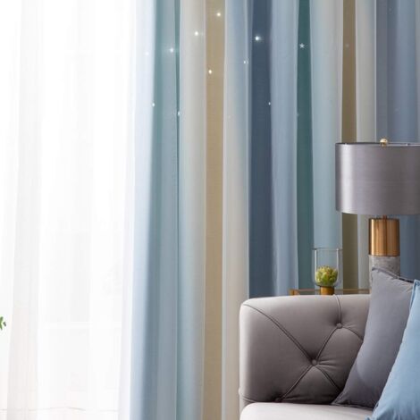 Rideau occultant pour chambre à coucher, rideau anti-bruit, isolation thermique, rideaux opaques avec motif (53"W x 83"H (134 x 210cm), Bleu)