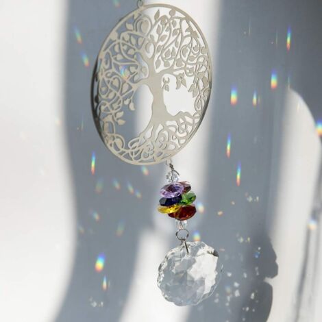 Pendentif Arbre De Vie En Cristal - Attrape-Soleil Arc-en-Ciel Pour Voiture Ou Jardin - Bleu