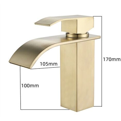 Robinet de Lavabo Cascade, Robinet Salle de Bain avec Eau Froide & Chaude Disponible, Mitigeur Lavabo Laiton，Doré