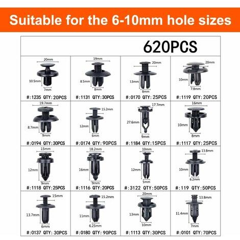 725pcs Rivet Clips Plastique,Clips Voiture Plastique Universel,Rivet Plastique Fixation Avec