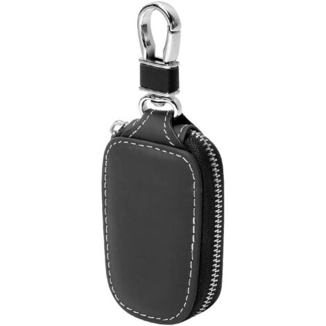 Véritable Cuir Voiture Key Case,Étui Porte-clés Voiture À Distance Pochette en Cuir Véritable pour Hommes Zipper Voiture Key Case (Noir)