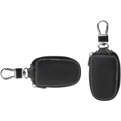 Véritable Cuir Voiture Key Case,Étui Porte-clés Voiture À Distance Pochette en Cuir Véritable pour Hommes Zipper Voiture Key Case (Noir)