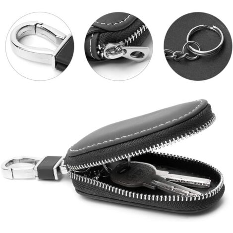 Véritable Cuir Voiture Key Case,Étui Porte-clés Voiture À Distance Pochette en Cuir Véritable pour Hommes Zipper Voiture Key Case (Noir)
