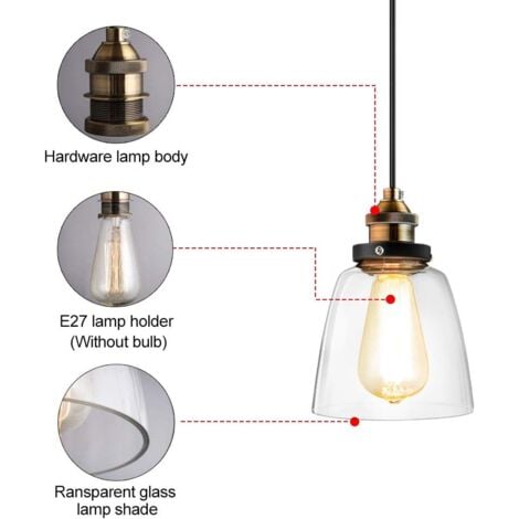 Suspension Luminaire Industrielle Vintage Rétro Edison Abat-jour en Verre Lustre Lampe Design Plafonnier Pendant E27 Cuisine Chambre Salle à manger Restaurant Bar