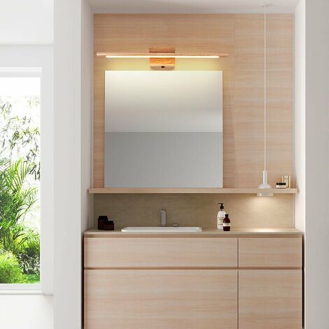 Lampe de Miroir Salle de Bain Bois Avec Interrupteur Moderne LED Applique Murale Intérieure IP44 Étanche Lampe de Coiffeuse Applique Miroir Cosmétique Coiffeuse Éclairage, 60Cm