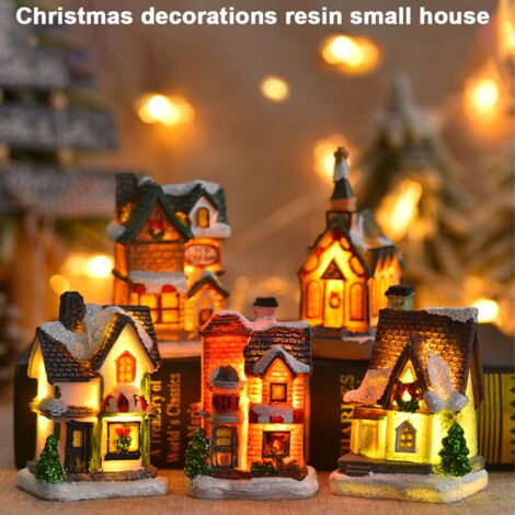 Décoration LED de scène de noël en résine, ornement de table de vacances festives