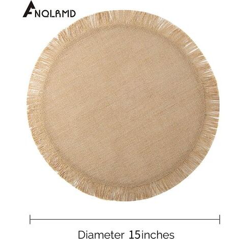 Table à manger Lot de 4 sets de table ronds en toile de jute, sets de table cercle de table de ferme rustique Dia 38 cm, Pour cuisine, salle à manger, mariage, maison, décoration de Noël