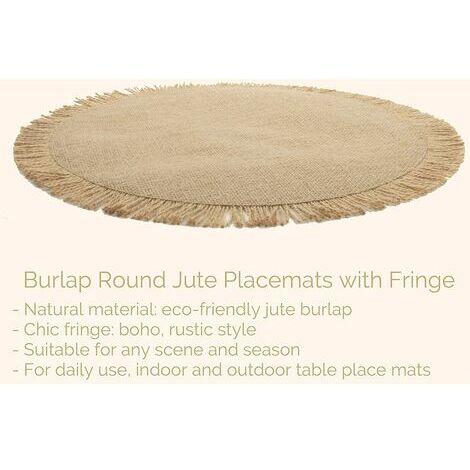 Table à manger Lot de 4 sets de table ronds en toile de jute, sets de table cercle de table de ferme rustique Dia 38 cm, Pour cuisine, salle à manger, mariage, maison, décoration de Noël
