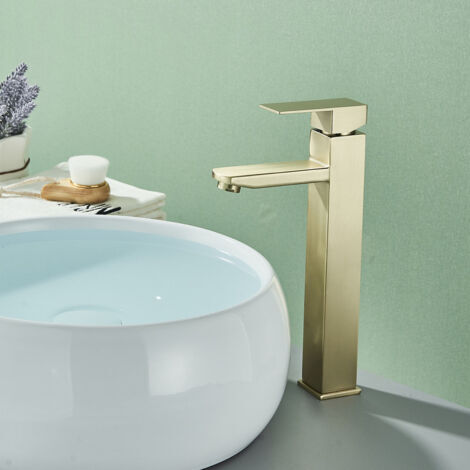 Robinet Mitigeur Monocommande Haut Brossé Or en Pour Lavabo Salle de Bain