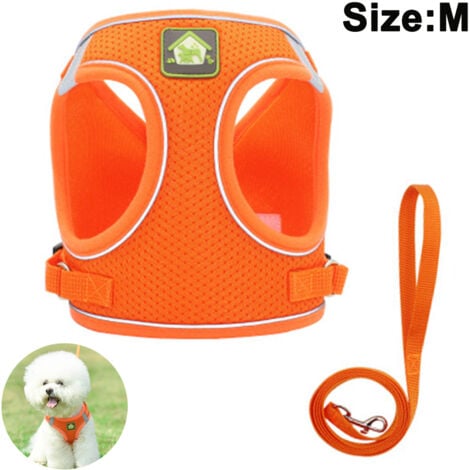 Harnais pour chien Harnais de sécurité anti-traction/sans traction Harnais de poitrine pour chien petit/moyen rembourré doux et respirant (M, Orange)