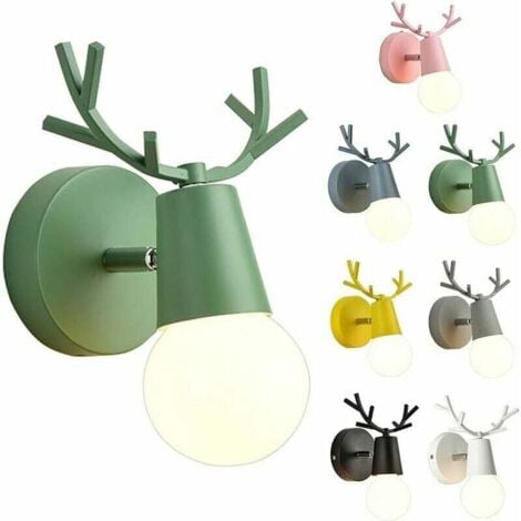 Applique Murale Intérieure En Fer En Forme De Bois De Cerf, Luminaire Applique Murale Pour Chambre D'Enfant En Couleur Macaron, Spot Applique Murale Intérieure Du Style Simple Et Moderne (Ver