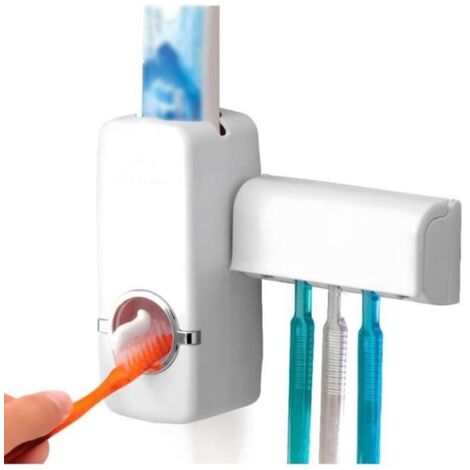 Justup Distributeur automatique de dentifrice - Support de brosse à dents mural avec volume réglable - Distributeur de dentifrice électrique - Pour adultes et enfants - Blanc