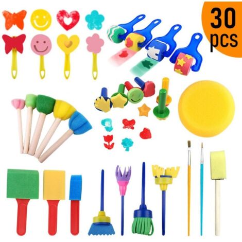 Raxfekro Set 30 Pièces De Pinceaux éponge Pour Enfant – Kit Peinture éducatif, Formes Variées, Matériel Sûr, Dès 3 Ans