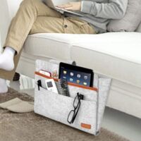 Organisateur De Chevet En Feutre Gris - Poches Multiples Pour Téléphone, Livres, Lunettes - 32x20x10cm