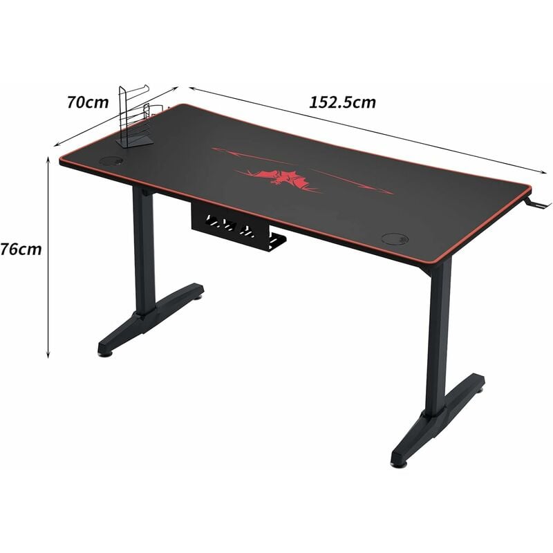 Bureau Gaming 120 x 60 x 76 CM Table Ergonomique avec Porte