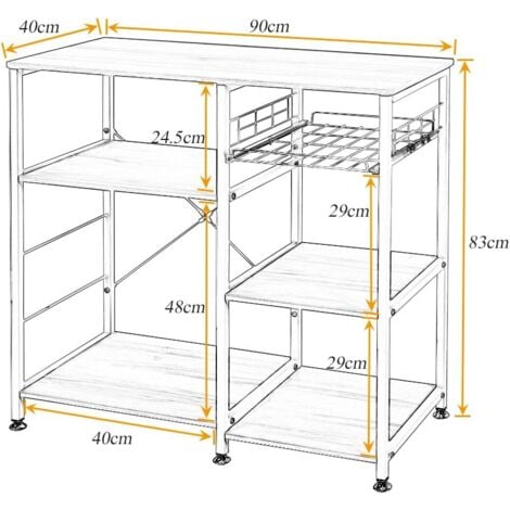 NEED Meuble Rangement Desserte de Cuisine,Etagères de Cuisine pour Le Stockage,Étagère Four à Micro-Ondes Rack Cuisine étagère Etagères de Cuisine,avec 3 Tablettes,90x39x83 CM
