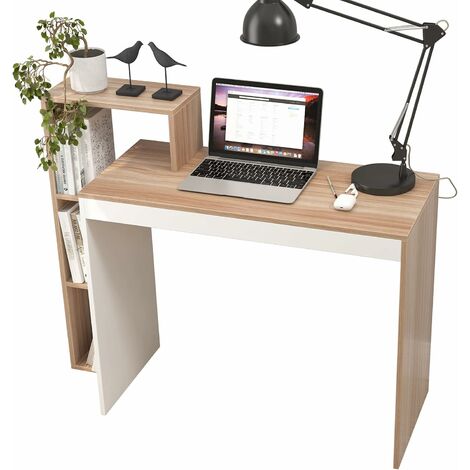 Relaxdays Bureau, Design scandinave, 3 compartiments, 2 tiroirs, Table d' ordinateur HxLxP env. 74x125x60 cm bois blanc