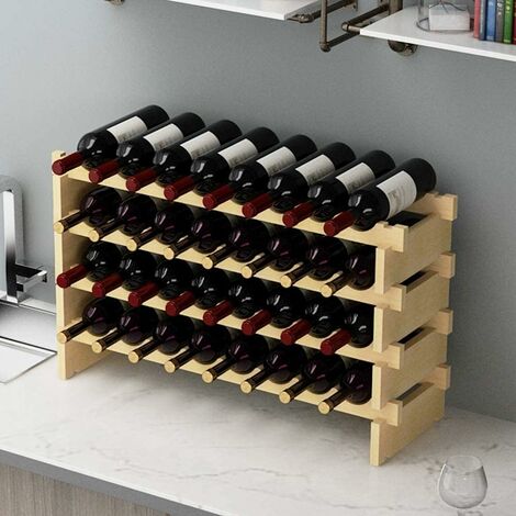 Need Étagère à Bouteilles Casier à vin Bouteilles en Bois Non traité avec 4 étages pour 32 Bouteilles,Taille 90 30 54CM