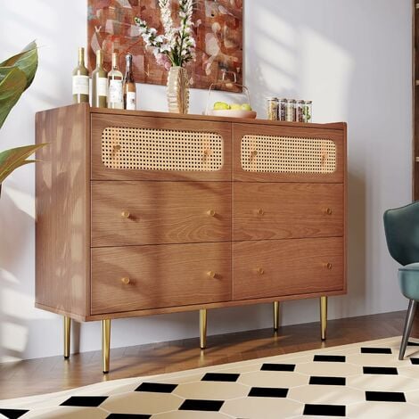 NEED Commode à 6 Tiroirs, Meuble de Rangement, Armoire à Tiroirs, Table Console, Highboard Sideboard Buffet pour Chambre à Coucher, Salon, Couloir ou Éntrée, 120cm