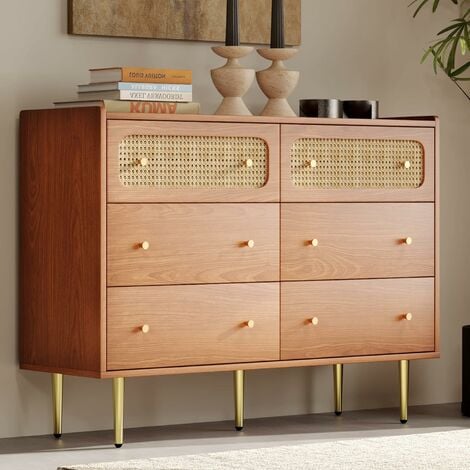 NEED Commode à 6 Tiroirs, Meuble de Rangement, Armoire à Tiroirs, Table Console, Highboard Sideboard Buffet pour Chambre à Coucher, Salon, Couloir ou Éntrée, 120cm