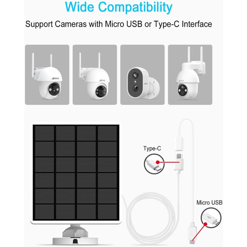 Caméra IP 2K avec panneau solaire universel pour caméras IP à batterie, 3W,  IP65