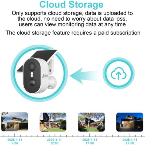 Caméra de surveillance interieur / exterieur sans Fil Solaire Batteries Détection de Mouvement PIR Vision Nocturne Couleur Audio BidirectionnelSirène Compatible Alexa, ANRAN C2 Blanc avec panneau sola