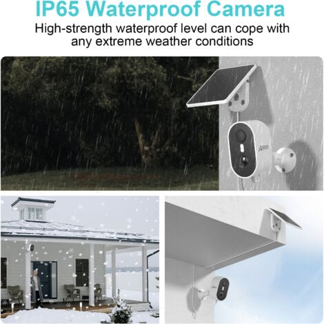 Caméra de surveillance interieur / exterieur sans Fil Solaire Batteries Détection de Mouvement PIR Vision Nocturne Couleur Audio BidirectionnelSirène Compatible Alexa, ANRAN C2 Blanc avec panneau sola