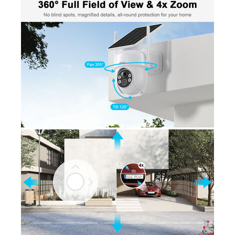 Caméra IP sans fil Panoramique et Inclinaison 4MP - Alimentation sur  Batterie/Solaire, Vision Nocturne Couleur, Audio Bidirectionnel, Compatible  avec