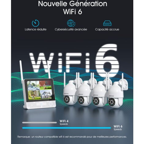 KIT Caméra de Surveillance 10" NVR 4 Caméras 5MP 360° VidéoSurveillance Audio Bidirectionnel Suivi automatique Disque dur 2To-ANRAN