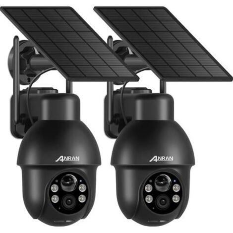 ANRAN 2PCS Caméra de surveillance WiFi Extérieure sans Fil Solaire 360°PTZ , Camera batterie avec panneau solaire, Vision Nocturne Couleur PIR Détection Humaine Sirène d'alarme