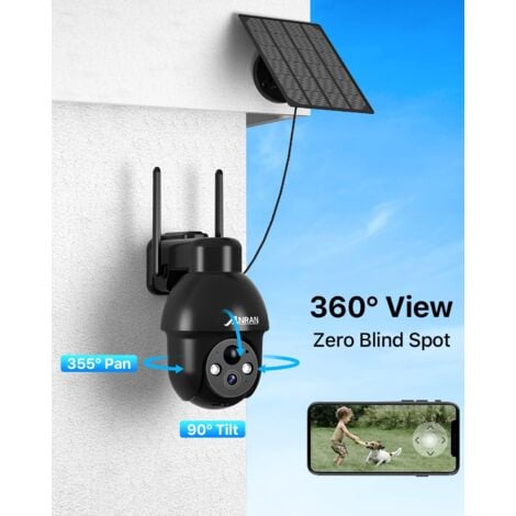 ANRAN 2PCS Caméra de surveillance WiFi Extérieure sans Fil Solaire 360°PTZ , Camera batterie avec panneau solaire, Vision Nocturne Couleur PIR Détection Humaine Sirène d'alarme