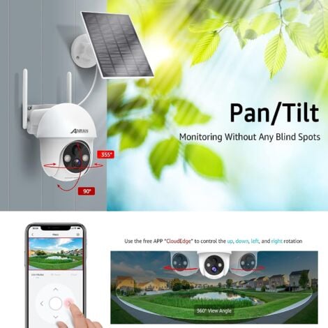 ANRAN 2 pièces Caméra de Surveillance Exterieur 2K HD 3MP Panneau Solaire Extérieur sans Fil Détection PIR Compatible Alexa et Google Home, Q01