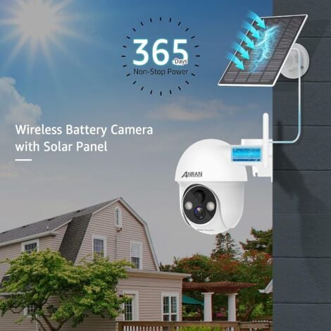 ANRAN 2 pièces Caméra de Surveillance Exterieur 2K HD 3MP Panneau Solaire Extérieur sans Fil Détection PIR Compatible Alexa et Google Home, Q01