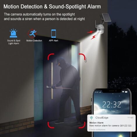 ANRAN 2 pièces Caméra de Surveillance Exterieur 2K HD 3MP Panneau Solaire Extérieur sans Fil Détection PIR Compatible Alexa et Google Home, Q01