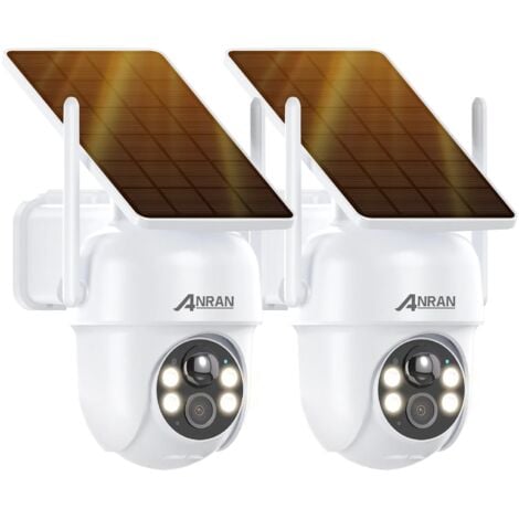 ANRAN 2PCS Caméra de Surveillance Extérieur sans Fil Solaire 2K 3MP HD Batteries Rechargeable avec panneau solaire intégrée- Lot de 2 cameras Q04