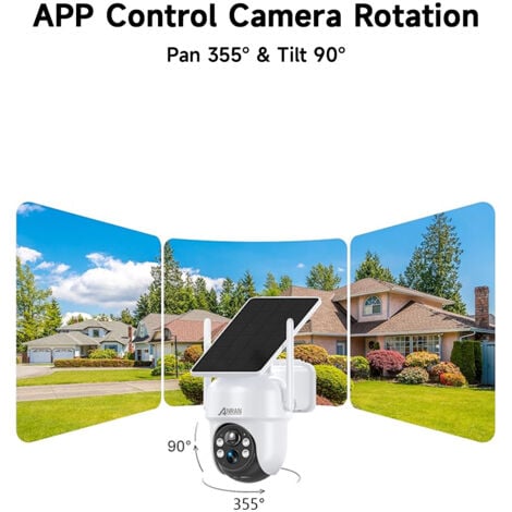 Caméra de surveillance Exterieur WiFi, Panneau Solaire Intégré, 360° PTZ Caméra Surveillance sur Batteries, Compatible avec Kit de vidéosurveillance ANRAN et le NVR