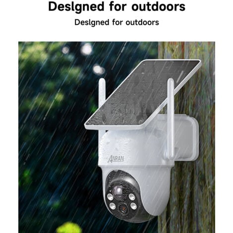 Caméra de surveillance Exterieur WiFi, Panneau Solaire Intégré, 360° PTZ Caméra Surveillance sur Batteries, Compatible avec Kit de vidéosurveillance ANRAN et le NVR