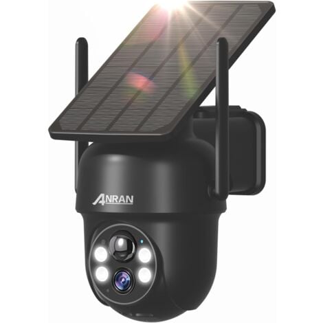 ANRAN 5MP Caméra Surveillance WiFi Extérieure sans Fil, Panneau Solaire Intégré, Caméra IP sur Batterie, Vision Nocturne Couleur, Détection Humaine, Audio Bidirectionnel, Sirène d'alarme, Q4 Max Noir