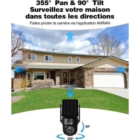 ANRAN 5MP Caméra Surveillance WiFi Extérieure sans Fil, Panneau Solaire Intégré, Caméra IP sur Batterie, Vision Nocturne Couleur, Détection Humaine, Audio Bidirectionnel, Sirène d'alarme, Q4 Max Noir