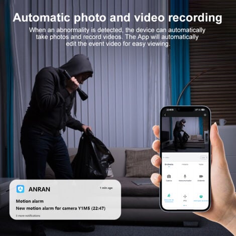 Caméra de Surveillance Intérieure Motorisée – Vision 360°, Audio Bidirectionnel, Détection de Mouvement, Connexion WiFi,ANRAN